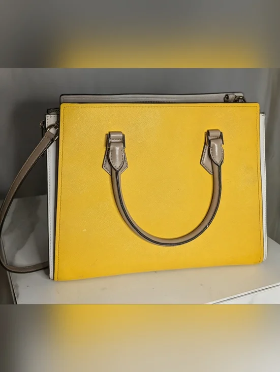 Michael Kors Yellow Satchel Crossbody Bag Leather Colorblock - Picture 2 of 5